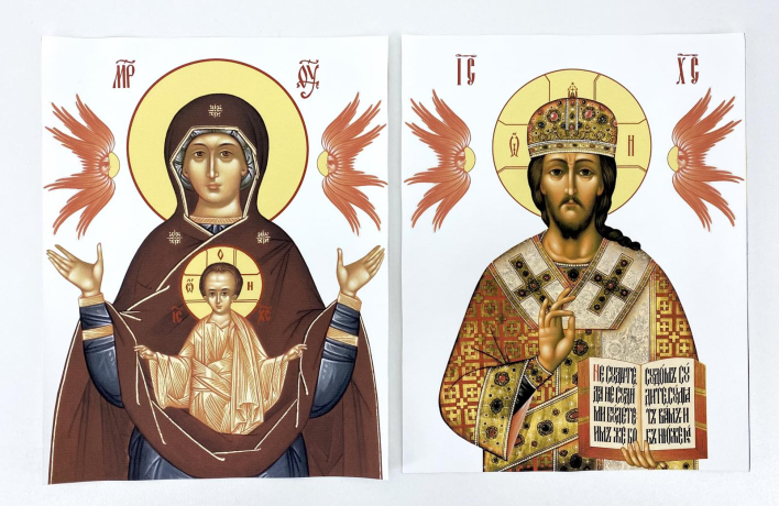 Хоругвы вышитые (пара) с комплектом икон