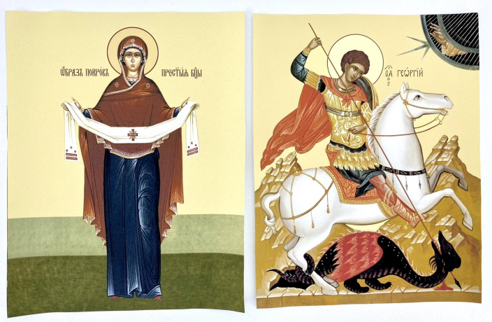 Хоругвы вышитые (пара) с комплектом икон