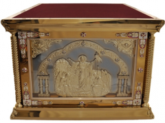 Риза на престол зовн: 129х129х104см; внут: 100х100см ал. лит., позолота