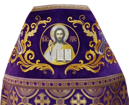 Облачение комбинированное из парчи фиолетового цвета с вышитым оплечием Ткань"Киевский крест" Вышивка"Новый узор"Ткань"Киевский крест" Вышивка"Новый узорТкань"Киевский крест" Вышивка"Новый узор"