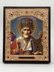Ікона свт. Микола Чудотворець сір. фон, син. митра 11x13