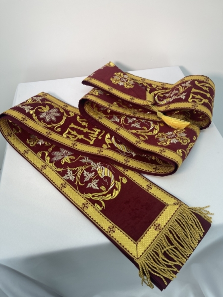 Орарь вишитий, з пришивним галуном, вишивка листочок