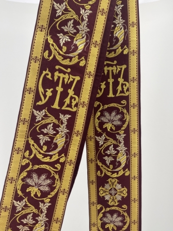 Орарь вишитий, з пришивним галуном, вишивка листочок