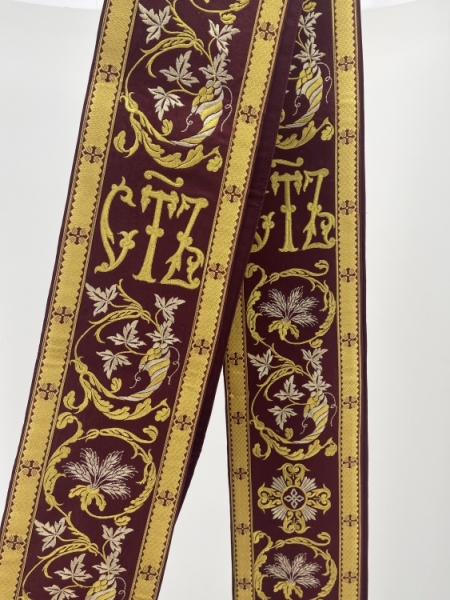 Орарь вишитий, з пришивним галуном, вишивка листочок