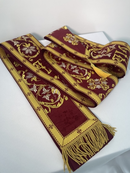 Орарь вишитий, з пришивним галуном, вишивка листочок