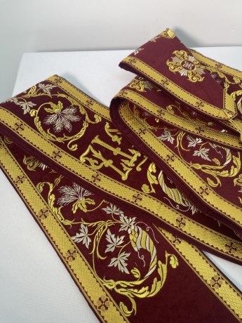 Орарь вишитий, з пришивним галуном, вишивка листочок