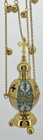 Кадило шестигранне, золото, з кольоровою емаллю, з дзвіночками