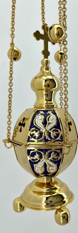 Кадило шестигранне, золото, з кольоровою емаллю, з дзвіночками