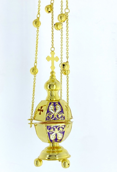 Кадило шистегранное, золото с цветной эмалью