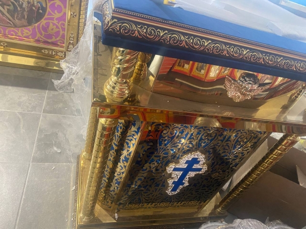 Аналой литі жовті ікони + хрест (лазарна різка) 90х50см (висота 114х99см)