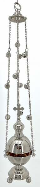 Кадило круглое, большое, серебряное с колокольчиками