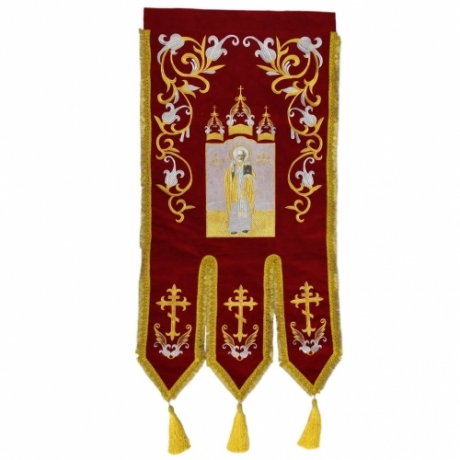 Хоругви вишиті, (пара), вишивка "лілія" вишита ікона та хрест