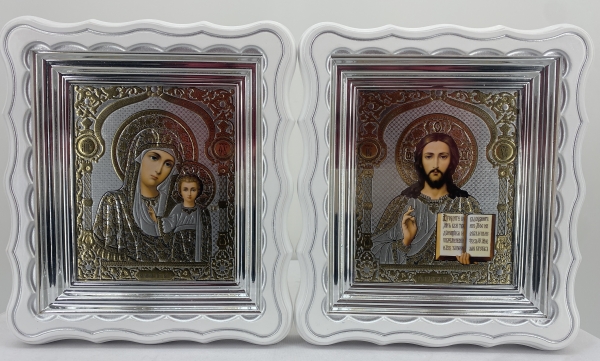 Ікони "Вінчальна пара" літ. купол квітка, біл., пат. ср. 27х24см