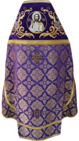 Облачение комбинированное из парчи фиолетового цвета с вышитым оплечием Ткань"Флоровский крест" Вышивка"Новый узор"