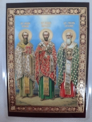 Ламінована ікона св. Василій Великий, Григорій Богослов, Іоанн Златовуст