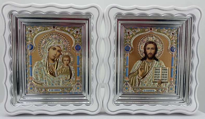 Ікони "Вінчальна пара" літ. купол - зол. блак., біл., пат. ср. 27х24см