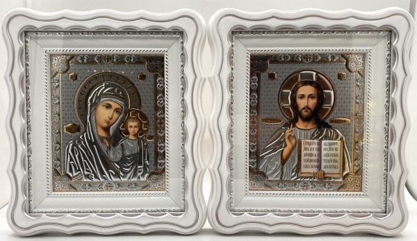 Ікони "Вінчальна пара" літ. тиснена, біл., пат. зол. 27х24см