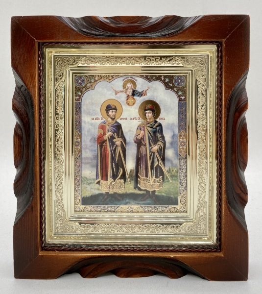 Икона свящ. вмч. кн. Борис и кн. Глеб 19х17