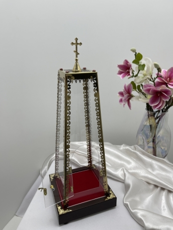 Ковпак на Даросховницю 16х10 h=43 з дверкою, з оргскла з булатними елементами на лазерній різці та з литим хрестом 