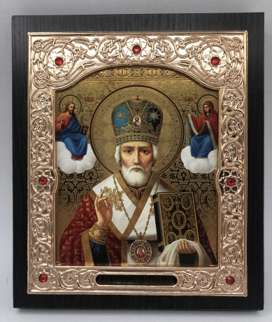 Ікона свт. Микола Чудотворець зол. фон, синя митра 15x18