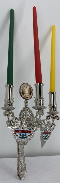 Трисвічник великодній з іконою №16, нікель 29х11см