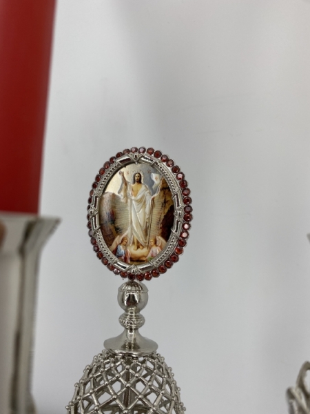 Трисвічник великодній з іконою №16, нікель 29х11см