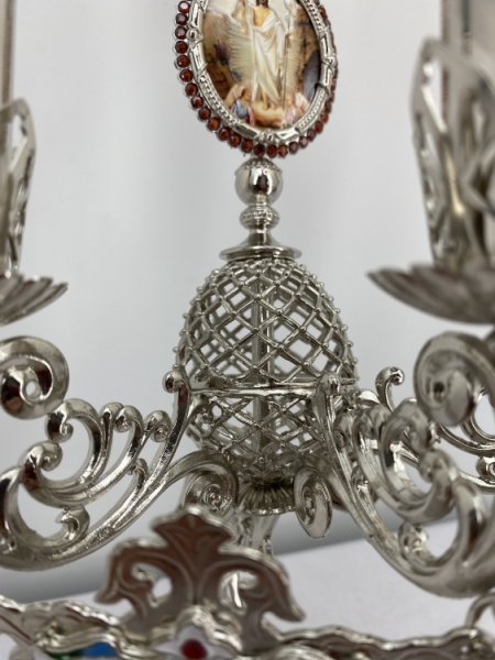 Трисвічник великодній з іконою №16, нікель 29х11см