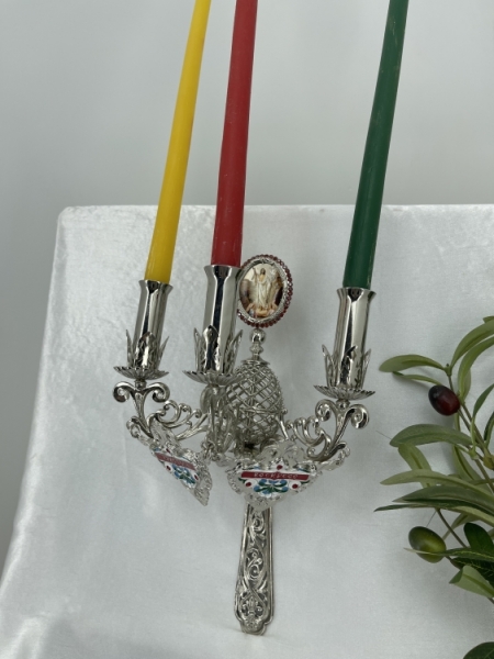 Трисвічник великодній з іконою №16, нікель 29х11см