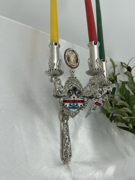 Трисвічник великодній з іконою №16, нікель 29х11см