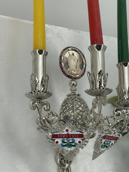 Трисвічник великодній з іконою №16, нікель 29х11см