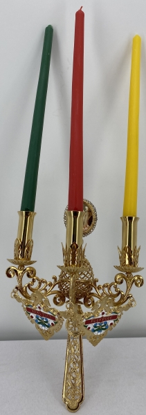 Трисвічник великодній з іконою №17, позолота 29х11см