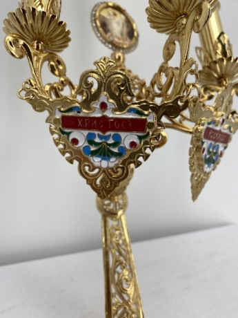 Трисвічник великодній з іконою №17, позолота 29х11см