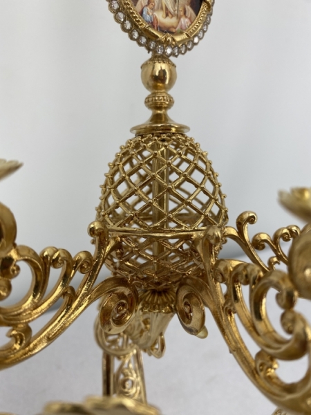 Трисвічник великодній з іконою №17, позолота 29х11см