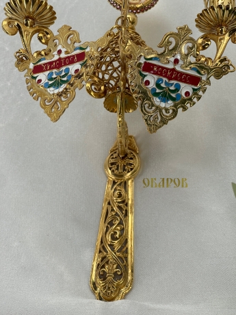 Трисвічник великодній з іконою №17, позолота 29х11см