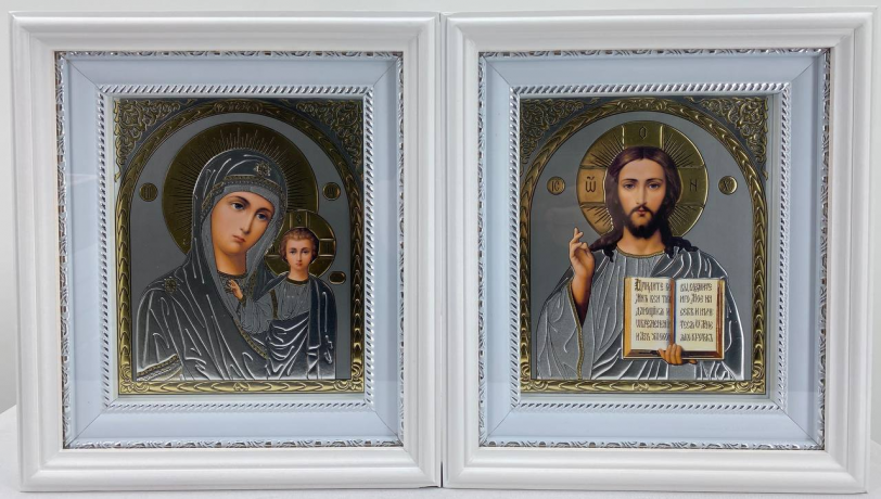 Ікони "Вінчальна пара" (літ. сіра, рам. біл., пр.) 26х23см