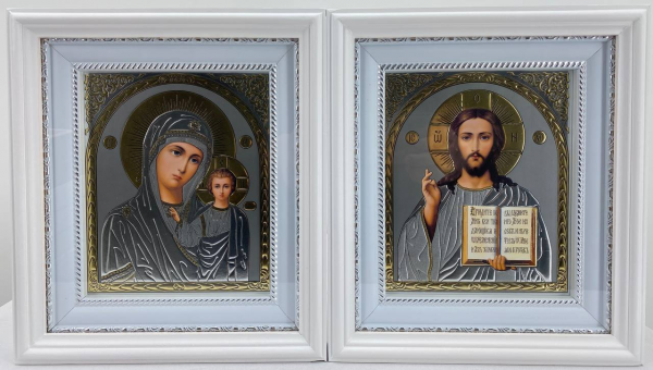 Ікони "Вінчальна пара" (літ. сіра, рам. біл., пр.) 26х23см