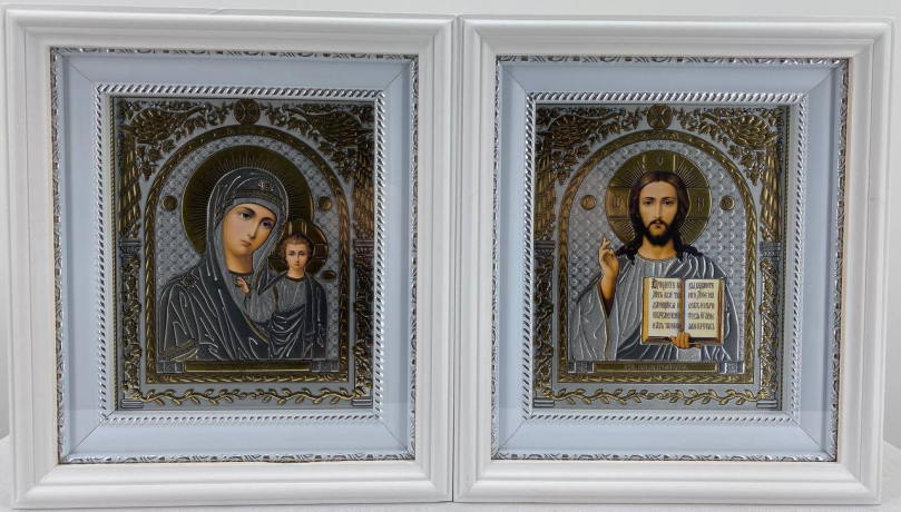Ікони "Вінчальна пара" (літ. павлін, рам. біл., пр.) 26х23см 