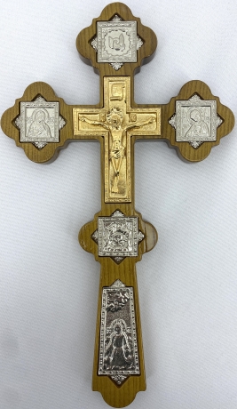 Хрест напрестольний №6, зол. розп'яття, сріб. ікон. 31,5х18