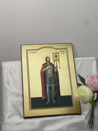 Ікона св. блгв. кн. Олександр Невський друкована на дерев`яному планшеті, матова  