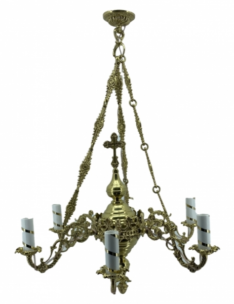 Панікадило 6св. мале, польськ. крон. хрест сяйво. цеп лат. 4 лан. дов. 86см шир. 65см (тарілк. 15см)