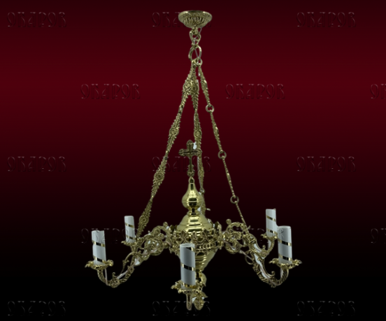 Панікадило 6св. мале, польськ. крон. хрест сяйво. цеп лат. 4 лан. дов. 86см шир. 65см (тарілк. 15см)