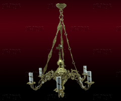 Панікадило 6св. мале, польськ. крон. хрест сяйво. цеп лат. 4 лан. дов. 86см шир. 65см (тарілк. 15см)