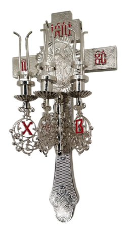 Трисвічник великодній з іконою №18, нікель, 34х17х10см