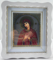 Ікона Богородиці &quot;Семистрільна&quot; без пат. біла рам. 27х25см
