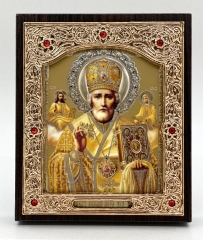 Ікона свт. Микола Чудотворець жов. фон, жов. митра 11х13