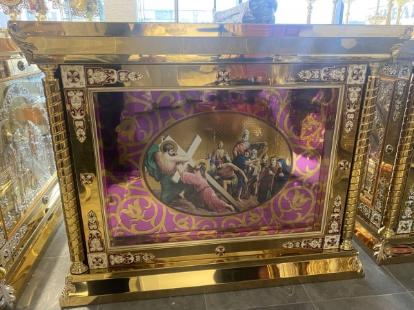 Риза на престол лазерна різка + ікони друковані на булаті з литвом 100х100 (внутр.)