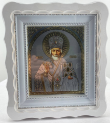 Ікона св. Микола Чудотворець без пат. біла рам. 27х25см