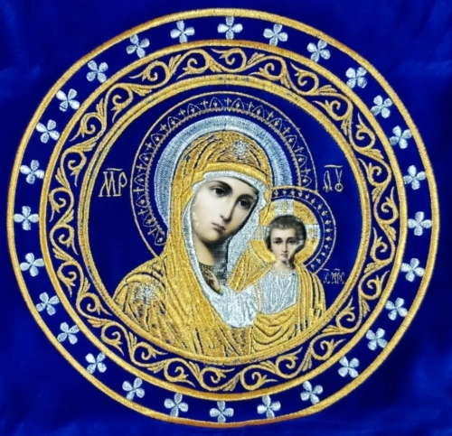 Покровцы та воздух с вишивкой, икона Богородицы