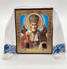 Ікона свт. Микола Чудотворець (голуб. фон) 10x12