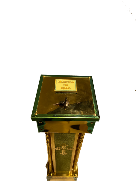 Жертва на храм з трубами лат, булат, тканиною і лазер. 24,5х24,5см (висота 83см)